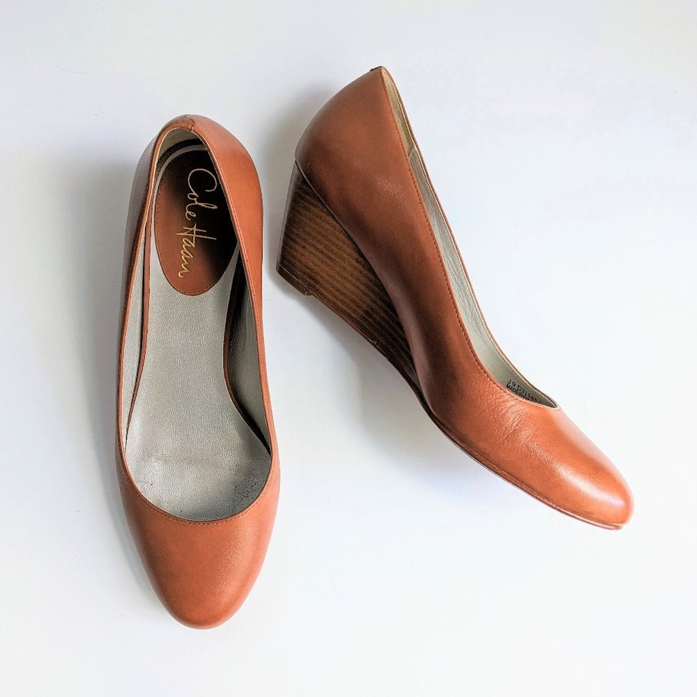 Cole Haan NikeAir Brown Leather Wedge Pumps Shoes